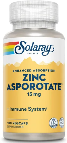 Solaray Zinc Asporotate 15mg Complejo Quelatado | Apoyo inmunológico y endocrino, fórmula de salud celular y piel, 100 cápsulas vegetales
