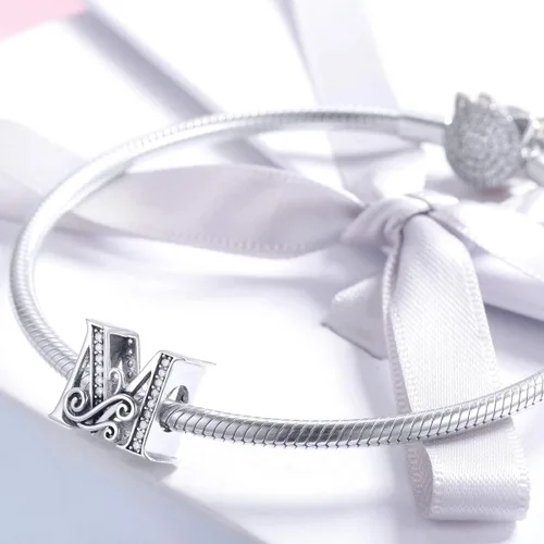 Miniatura 57 de BETTY&SARAH dije de plata esterlina 925 con forma de letra, para pulseras Pandora, letra del alfabeto, joya, regalo para mujer
