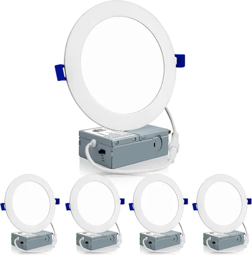 Meconard Paquete de 4 lámparas de techo empotrables LED ultrafinas de 6 pulgadas, 3000 K/4000 K/5000 K seleccionables, regulables 12 W = 110 W, 1050
