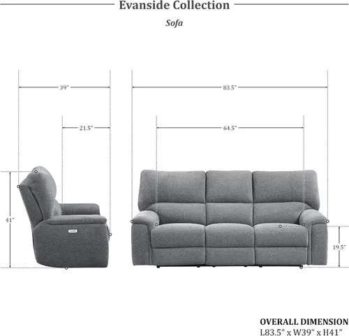 Miniatura 2 de Lexicon Evanside Wall Hugger - Sofá reclinable eléctrico, color carbón
