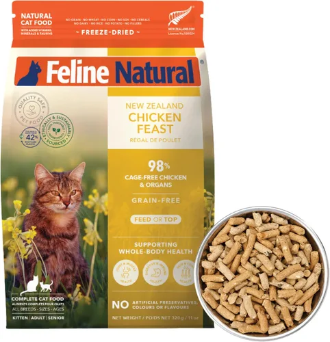 Miniatura 21 de Alimento para gatos seco de alta proteína de Feline Natural, dieta liofilizada con 98% carne, órganos y mariscos, sin guisantes, granos o aditivos