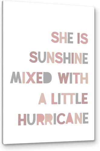 Miniatura 15 de PHAMTE Decoración de pared para dormitorio de niñas, arte de pared con texto en inglés «She is Sunshine Mixed with a Little Hurricane», lienzo