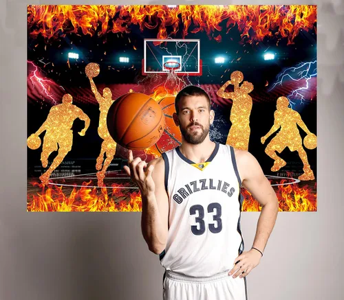 Miniatura 4 de Fondo temático de baloncesto para fotografía, 7 x 5 pies, Star Slam Dunk Baloncesto Deportes Fondo para niños Baloncesto Feliz Cumpleaños Decoración