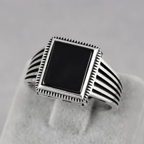 Miniatura 7 de Sterling Silver Rings for Men - Style Mens Sterling Silver Ring with Onyx Stone, Anillos Para Hombre