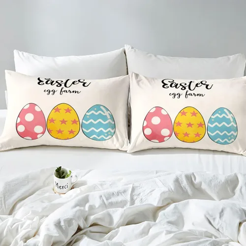 Miniatura 7 de jejeloiu Juego de ropa de cama de Pascua para niñas y niños, huevos de Pascua, juego de funda de edredón decorativa colorida para el día de Pascua