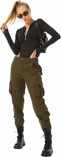 Miniatura 5 de Pantalones cargo de trabajo para mujer, de algodón, con 8 bolsillos, informal, estilo de combate militar