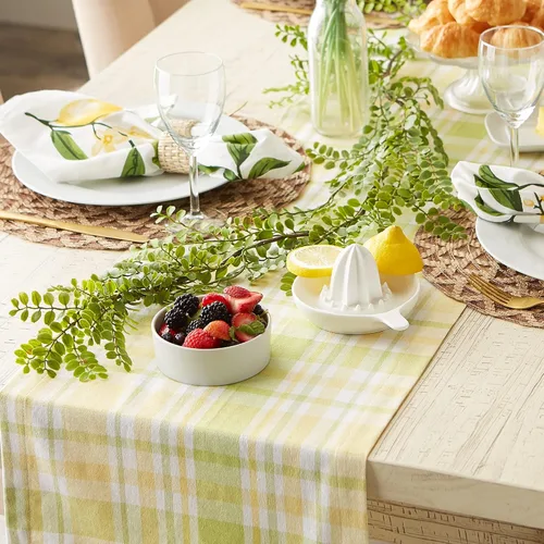 Miniatura 4 de DII Lemon Bliss - Colección de mesa de algodón a cuadros, camino de mesa, 14 x 72 pulgadas