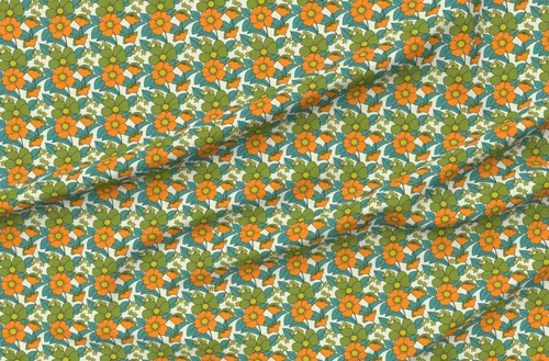 Miniatura 4 de Spoonflower Tela – 70S floral naranja retro divertido hippie medio verde oliva verde azulado vintage impreso en tela de gasa cuarto gordo – costura