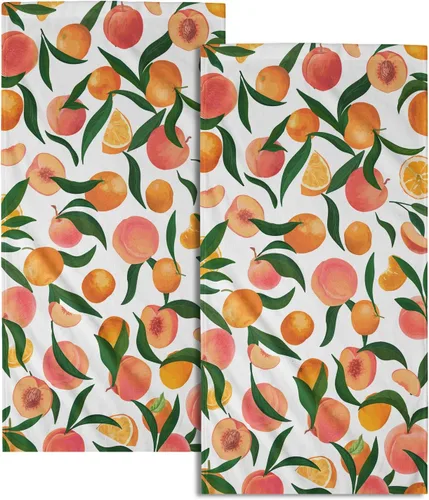 Giwawa Juego de 2 toallas de mano de color naranja melocotón, toalla de cara con diseño de frutas, bonito diseño brillante y colorido, toalla facial
