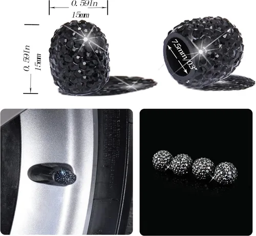 Miniatura 2 de Tapas de vástago de válvula de neumático Bling para automóvil, 4 piezas universales de tapas de vástago de válvulas de aire de neumáticos negras
