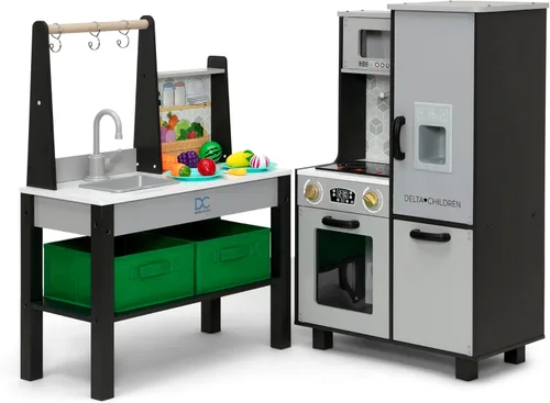 Miniatura 17 de Delta Children - Cocina de juguete Gourmet Todo en Uno de Rincón - Juego de cocina con estufa segura y sin calor con luces, horno, fregadero, Gris