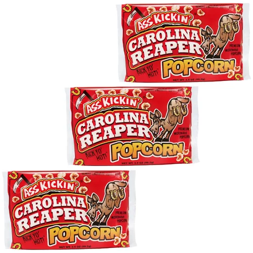 Miniatura 2 de ASS KICKIN' Carolina Reaper - Palomitas de maíz para microondas con pimienta - Snacks picantes - Paquete de 3 - Palomitas de maíz gourmet picantes