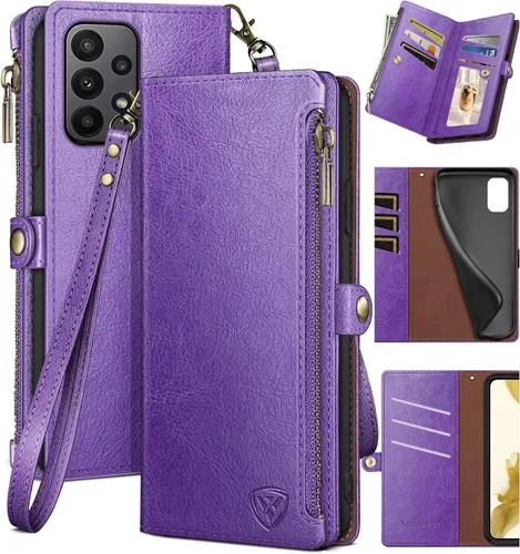 Miniatura 10 de XcaseBar Funda tipo cartera para Samsung Galaxy A23 5G/4G con cremallera y tarjetero de crédito [bloqueo RFID], funda de piel sintética con tapa