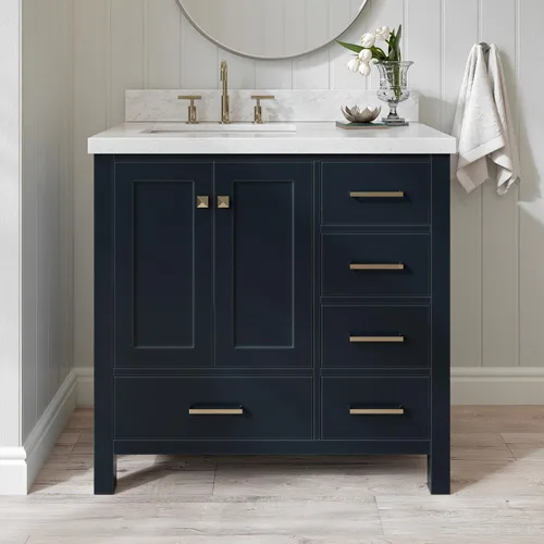 Miniatura 33 de ARIEL Cambridge - Mueble de baño espresso de 43 pulgadas con fregadero, borde de mármol italiano de carrara de 1.5 pulgadas, madera maciza