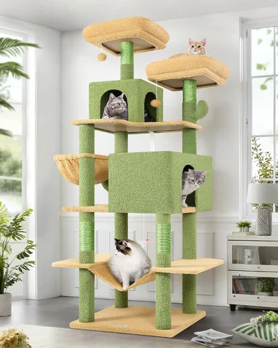 Miniatura 10 de Globlazer Torre de árbol para gatos, muebles para gatos de varios niveles extra altos de 76 pulgadas con cómodos condominios, hamaca y perchas