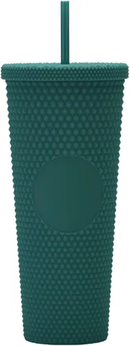 Miniatura 12 de Vaso Tachonado DIY de 24oz. Vaso Tachonado Negro Mate con Tapa y Pajita. Vaso de Viaje Reutilizable con Aislamiento de Doble Pared. Vaso de Plástico