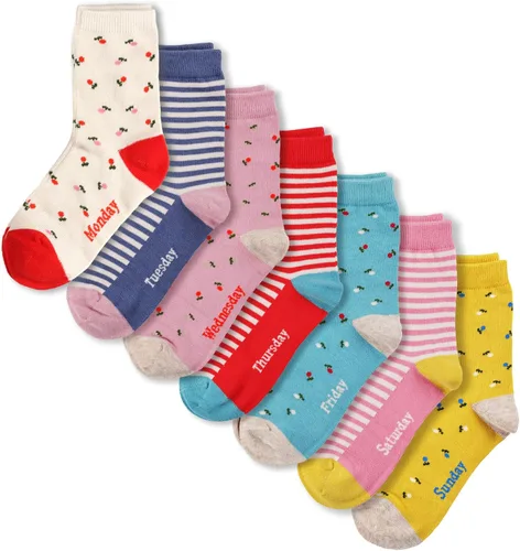 COTTON DAY Caja de regalo de 7 días de la semana, calcetines cortos de moda para niños y niñas, diseño de animales, flores, estrellas, rayas y