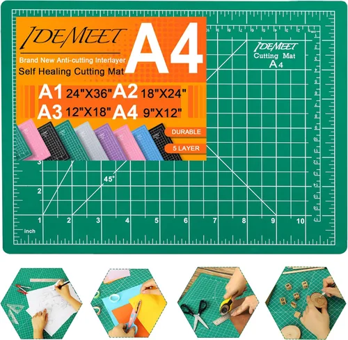 Estera de corte autocurativa de 9"x12" de densidad mejorada, alfombrilla de corte rotatoria Idemeet para manualidades, protector de mesa de 5 capas