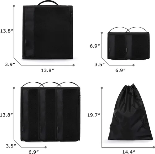 Miniatura 7 de BAGSMART - Juego de 7 cubos de embalaje para artículos esenciales de viaje, bolsas organizadoras ligeras de equipaje con bolsa para zapatos