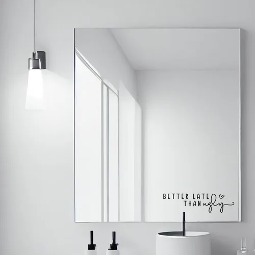 Miniatura 3 de 2 calcomanías de espejo con texto en inglés "Better Late Than Fe", calcomanías de espejo para pared, decoración de habitación de niña, decoración