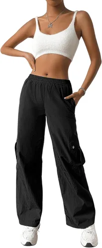 Miniatura 4 de Verdusa Pantalones cargo elásticos de cintura alta y pierna recta para mujer