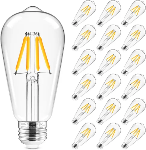Miniatura 10 de Hizashi - Bombillas LED Edison de estilo vintage regulables, 4W equivalente a 40W, 5000K luz diurna, bombillas LED con base E26, 450LM, alta