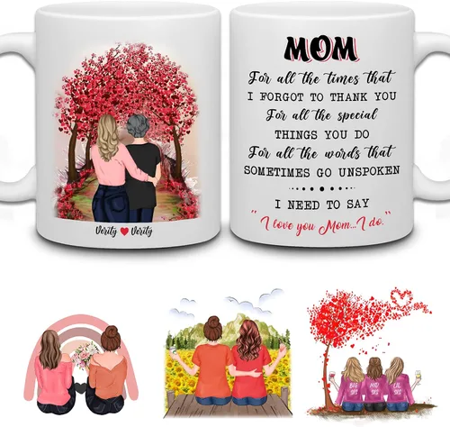 Miniatura 9 de WHIDOBE Taza de café personalizada de 11 onzas, taza de 15 onzas para mamá, hija con personajes femeninos, nombres, citas, regalo para mamá de hija