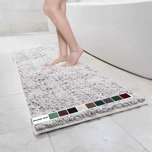 Miniatura 25 de Muddy Mat Alfombras de Baño de Chenilla de Microfibra de Secado Rápido Antideslizantes Lavables, Extra Gruesas, Suaves y Altamente Absorbentes Gris