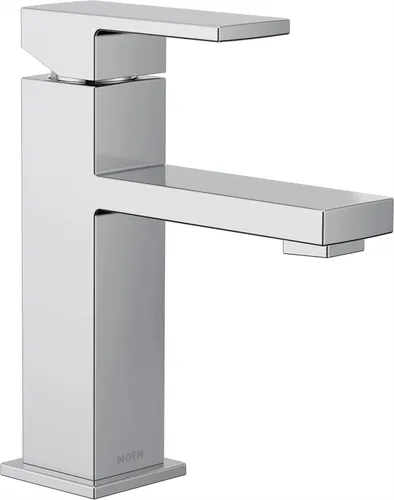 Moen Revyl - Grifo cromado de un solo agujero con una manija para fregadero de baño moderno con plato de cubierta opcional y montaje de desagüe con