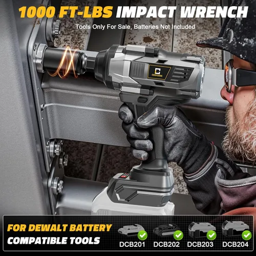 Miniatura 2 de Llave de impacto inalámbrica de 1/2 pulgada compatible con batería Dewalt, 1000 pie-libras (1360 N.m) pistola de impacto eléctrica sin escobillas