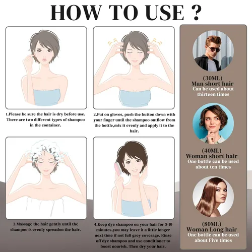Miniatura 5 de Ivnil - Champú de tinte para cabello castaño oscuro para cobertura de cabello gris, champú permanente 3 en 1 para canas, Champu con tinte