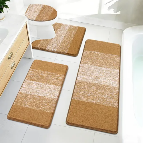 Miniatura 14 de Bsmathom Juego de 4 alfombras de baño, alfombras de baño de microfibra suave y absorbente con alfombra de contorno en forma de U para inodoro y Azul