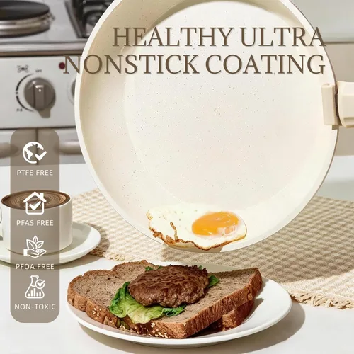 Miniatura 3 de Juego de utensilios de cocina de cerámica antiadherentes, 8 piezas, juego de ollas y sartenes, mango desmontable, juego de cocina de inducción