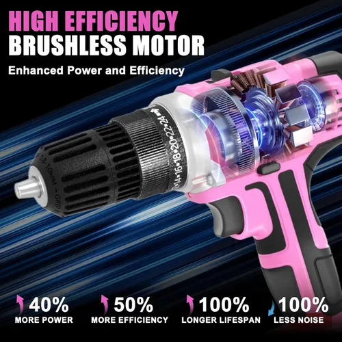 Miniatura 6 de GardenJoy Juego de Taladro Inalámbrico de 20V, Kit Eléctrico de Potencia 2 Baterías Con Cargador 30Nm 2 Velocidades Portabrocas Sin Llave de 3/8