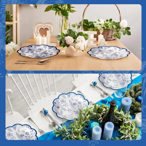 Miniatura 6 de 100 platos de papel florales azules, desechables, para bebé, despedida de soltera, suministros de fiesta, platos de postre florales, bandeja