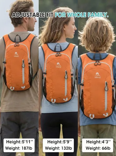 Miniatura 6 de VPBAGE Mochila de senderismo pequeña con soporte frontal para teléfono, mochila plegable con correa de pecho y cintura, Naranja-, Pequeño, Mochilas