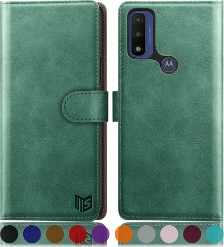 Miniatura 14 de SUANPOT Funda tipo cartera para Motorola Moto G Pure/Play 2023 con bloqueo RFID, tarjetero de poliuretano a prueba de golpes, funda de piel Marrón