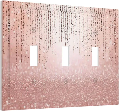 Miniatura 10 de Cubierta de interruptor de luz rosa brillante con purpurina de 1 banda, sin dispositivo, placa de pared en blanco decorativa para adolescentes, Rosa