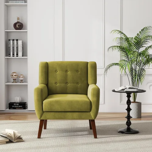 Miniatura 75 de Silla decorativa de piel sintética, moderna silla tapizada para sala de estar, cómodos asientos individuales con botones, asiento de lectura Negro