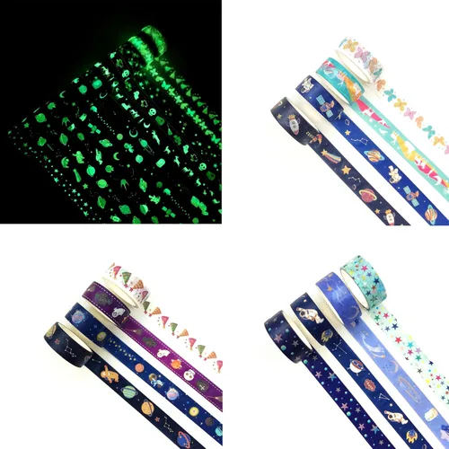 Miniatura 7 de Luminous Galaxy Washi - Juego de 12 rollos de cintas adhesivas decorativas que brillan en la oscuridad para artes, manualidades, diarios, Galaxia