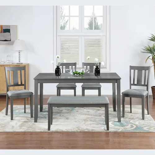 Miniatura 12 de RuiSiSi - Juego de mesa de comedor de madera para 6 personas con almacenamiento, juego de mesa de comedor rectangular de 6 piezas, juegos tapizados