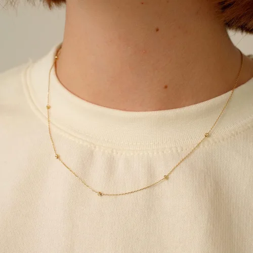 Miniatura 2 de Collar de estación de cuentas de oro real de 14 quilates para mujer collares de estación de cuentas de oro de 14 quilates collar con dije de cuentas