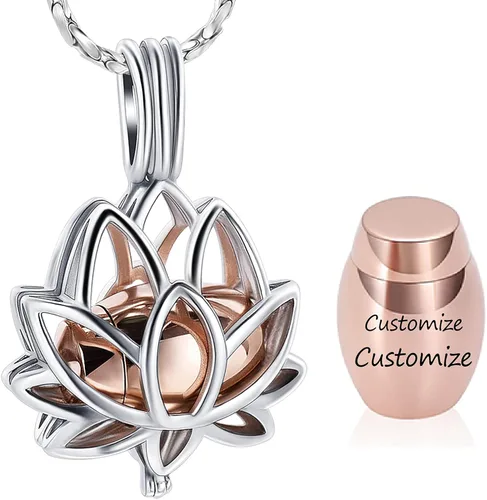 Miniatura 20 de Imrsanl Joyería de cremación para cenizas – Collar con colgante de cenizas de flor de loto con mini urna de recuerdo, joyería conmemorativa