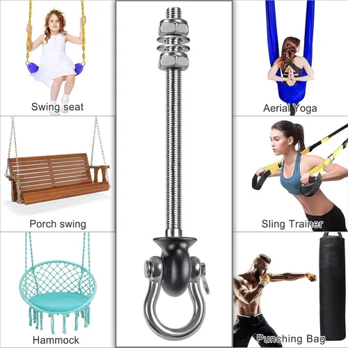 Miniatura 7 de Dolibest Juego de 6 perchas permanentes de acero inoxidable 304 resistentes para columpios, patio de recreo, porche, asiento de yoga, para hamaca