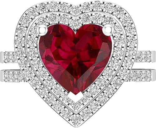 Miniatura 51 de Dazzlingrock Collection Juego de anillos de compromiso de doble halo con diamantes naturales redondos y piedras preciosas creadas en laboratorio