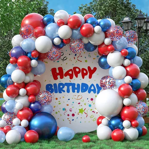 Miniatura 7 de Arco de globos rojos, blancos y azules, 130 unidades, guirnalda de globos azul claro azul claro y blanco con globos de confeti para béisbol, 4