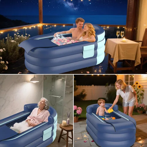 Miniatura 6 de Bañera inflable y alfombrilla de spa de burbujas - Bañera de hidromasaje portátil para adultos, equipada con una alfombrilla de burbujas