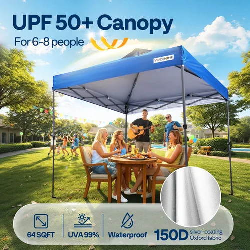 Miniatura 4 de VIVOHOME - Tienda de campaña desplegable de 8x8 pies, refugio portátil para exteriores con configuración de un solo empuje, resistente con bolsa