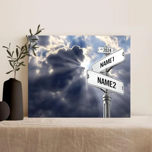 Miniatura 62 de Impresiones en lienzo personalizadas: letrero de calle Crossroads para parejas, arte de pared, nombres y fechas, regalo personalizado, impresión