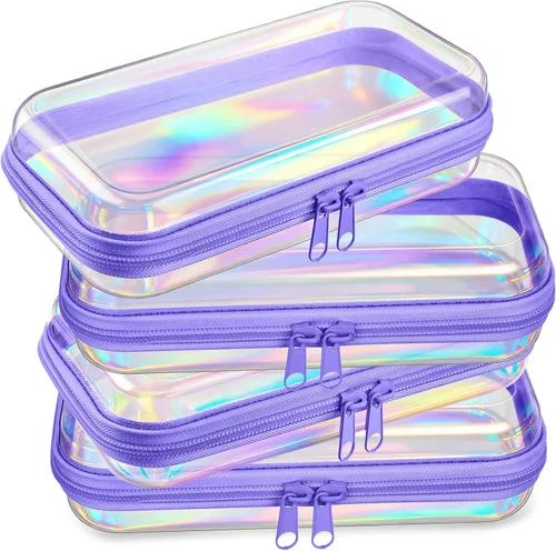 Miniatura 14 de Hoolerry 4 piezas de estuches rígidos transparentes con cremallera, bolsas de maquillaje, estuche de plástico para lápices, contenedores de caja